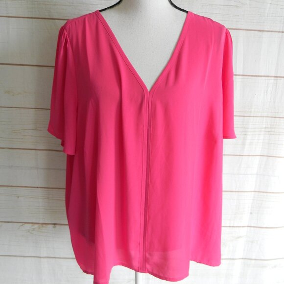 NWT J.CREW PINK CHIFFON V-NECK SHORT SLV OFFICE CAREER BLOUSE SZ 3X - Picture 1 of 4